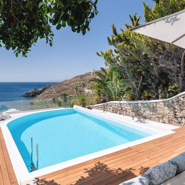 Ferienhaus mykonos Luxusvilla mieten griechenland privater pool meerblick sandstrand finest greek villas kaia